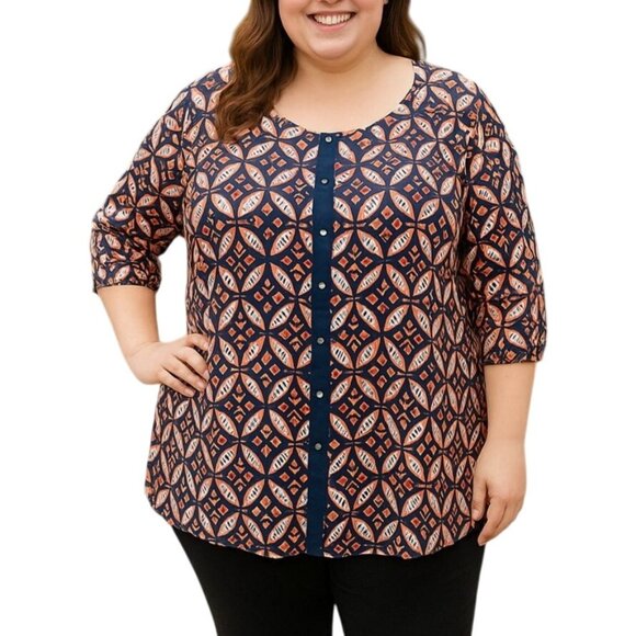 Cato Womens Geometric Design Mini Spike Stud Button Front Top In Size XL - Picture 1 of 8